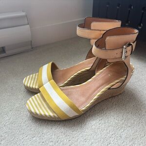 COACH Yellow and White Striped Espadrille Wedges